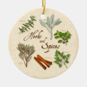 Herbs and Spices, Rosemary, Sage, Thyme, Cinnamon Ceramic Ornament