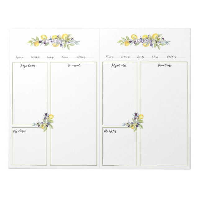 Herbs Lemons Mini Binder No Lines Recipe Pages Notepad (Front)