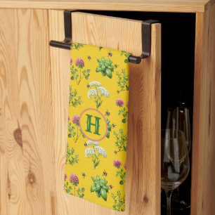 Herbs n Bees Golden Yellow Kitchen Towel
