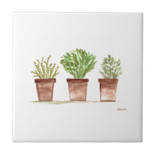 Herbs sage rosemary thyme watercolor rustic tile