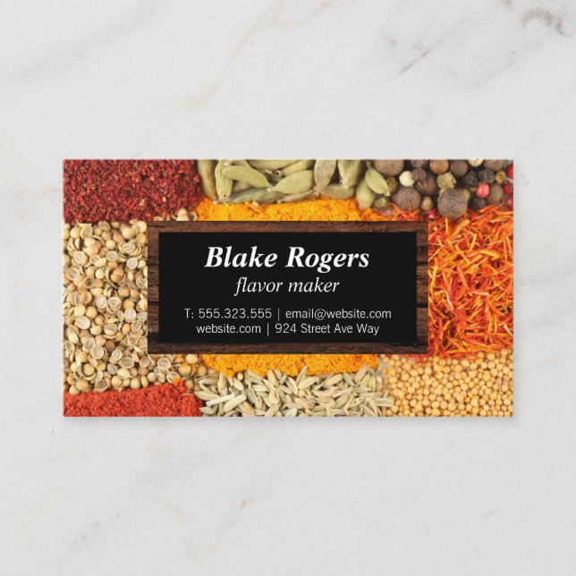 Herbs & Spices | Black / Wood Frame Business Card (Front)
