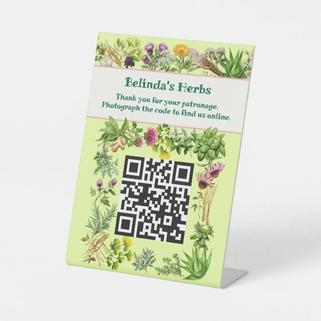Herbs Standing Keep in Touch QR code Table Sign (Front)