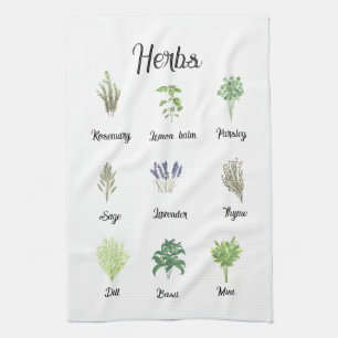 Herbs Watercolor Sage Thyme Rosemary Kitchen  Towel