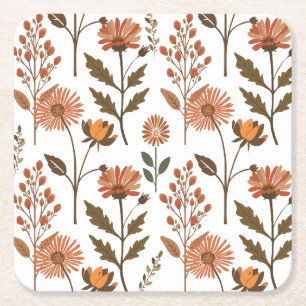 Herbstliches Blumenarrangement Square Paper Coaster