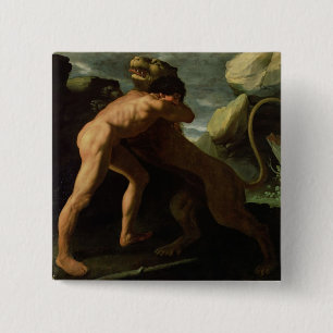 Hercules Fighting with the Nemean Lion 2 Inch Square Button