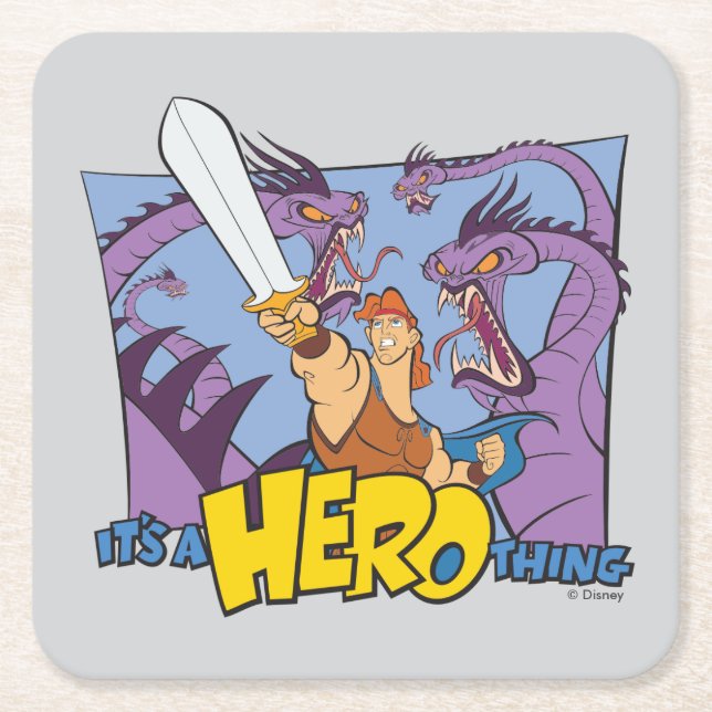 Hercules vs Hydra - It's a HERO Thing Square Paper Coaster (Front)