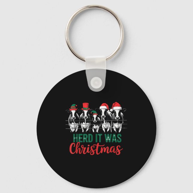 Herd It Was Christmas Cute Festive Cows Xmas Holid Keychain (Front)