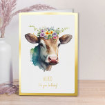 Herd it's Your Birthday Funny Floral Cow Gold Foil Greeting Card<br><div class="desc">Funny Birthday Card with cow joke and luxury gold foil border. This humourous birthday card is lettered with fun wording, "herd it's your birthday". It features a watercolor cow with pretty flowers and whimsical handwritten typography. You can edit the birthday greeting inside the card if you wish - it currently...</div>