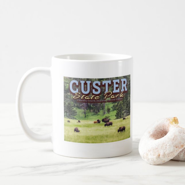 HERD OF BISON - CUSTER STATE PARK - SOUTH DAKOTA COFFEE MUG (With Donut)