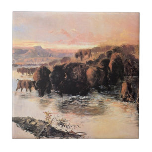 Herd of Buffalo (by Charles M. Russell) Tile