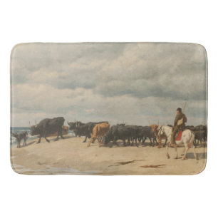 Herd of Cattle Beside the Sea (by Eugène Burnand) Bath Mat