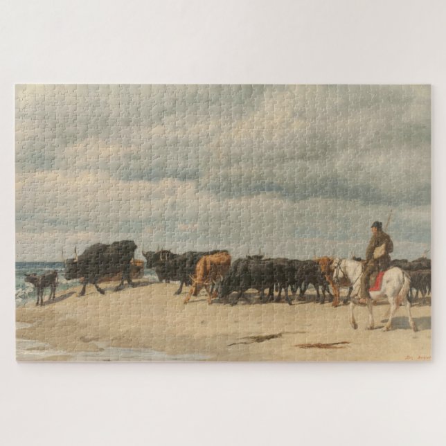 Herd of Cattle Beside the Sea (by Eugène Burnand) Jigsaw Puzzle (Horizontal)