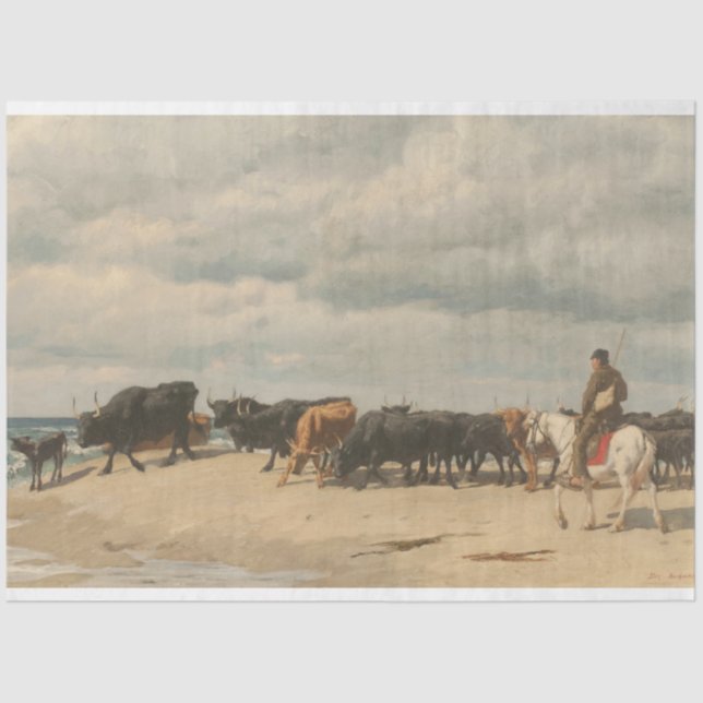 Herd of Cattle Beside the Sea (by Eugène Burnand) Tissue Paper (Front)