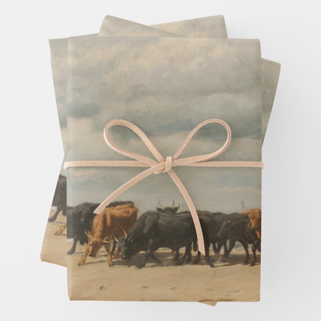 Herd of Cattle Beside the Sea (by Eugène Burnand) Wrapping Paper Sheet (In situ)