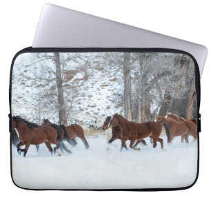 Herd of Horses Running in Snow Laptop Sleeve