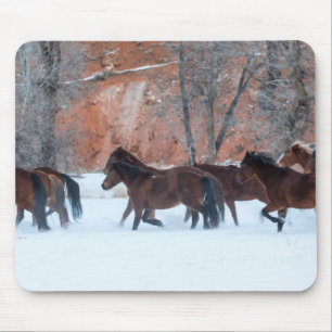 Herd of Horses Running in Snow Mouse Pad