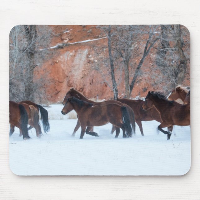 Herd of Horses Running in Snow Mouse Pad (Front)