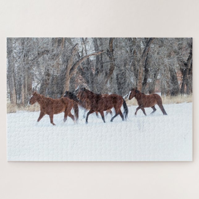 Herd of Horses Running in Winters Snow Jigsaw Puzzle (Horizontal)
