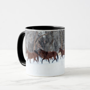 Herd of Horses Running in Winters Snow Mug