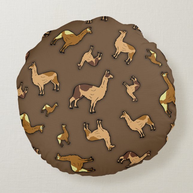 Herd of Llamas Round Pillow (Back)