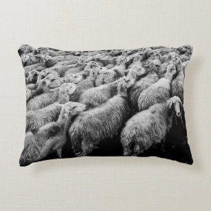 HERD OF SHEEP IN GRAYSCALE PHOTO ACCENT PILLOW
