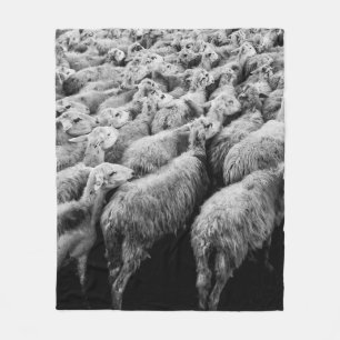 HERD OF SHEEP IN GRAYSCALE PHOTO FLEECE BLANKET