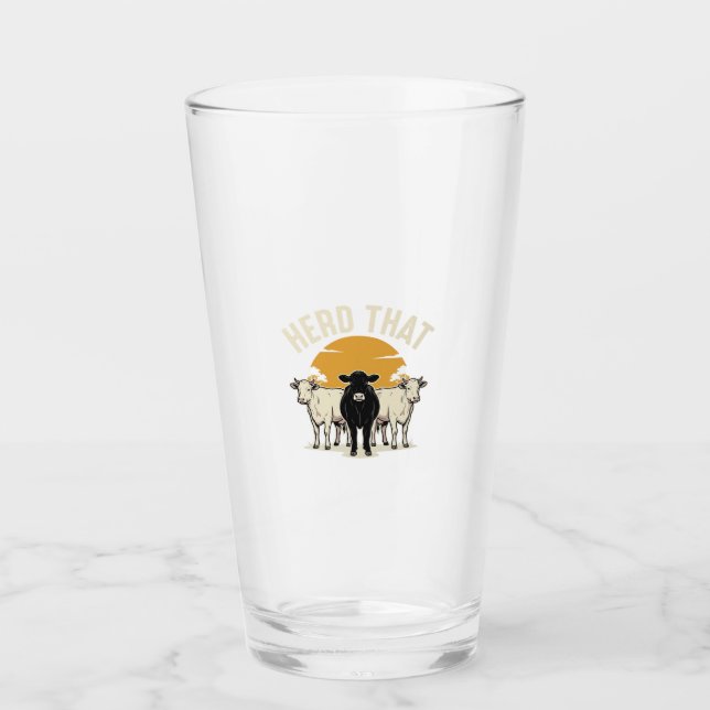 Herd That Funny Cow Vintage Engraving Design Glass (Front)