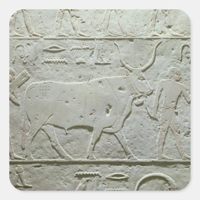 Herdsman leading a bull square sticker (Front)