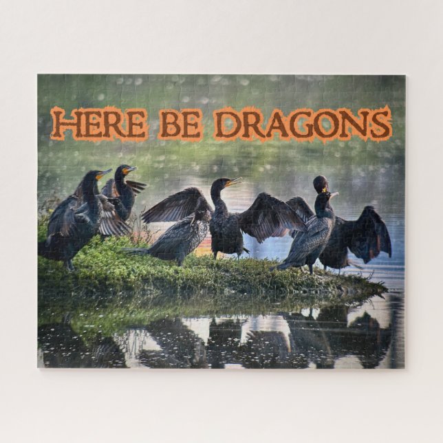 Here Be Dragons Cormorants Side Facing Jigsaw Puzzle (Horizontal)