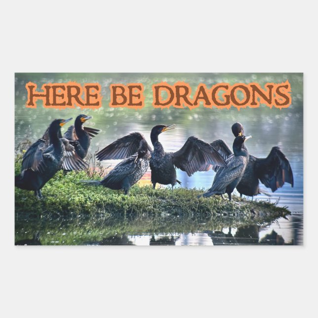 Here Be Dragons Cormorants Sticker (Front)