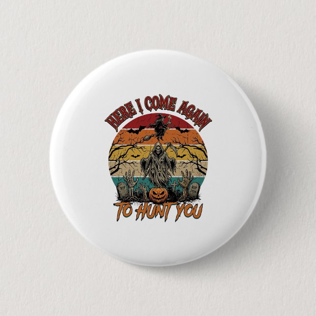 Here Come Again Grim Reaper Halloween Pumpkin_1 2 Inch Round Button (Front)