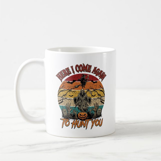 Here Come Again Grim Reaper Halloween Pumpkin_1 Coffee Mug (Left)