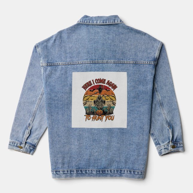 Here Come Again Grim Reaper Halloween Pumpkin_1 Denim Jacket (Back)