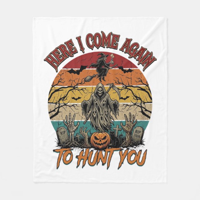 Here Come Again Grim Reaper Halloween Pumpkin_1 Fleece Blanket (Front)