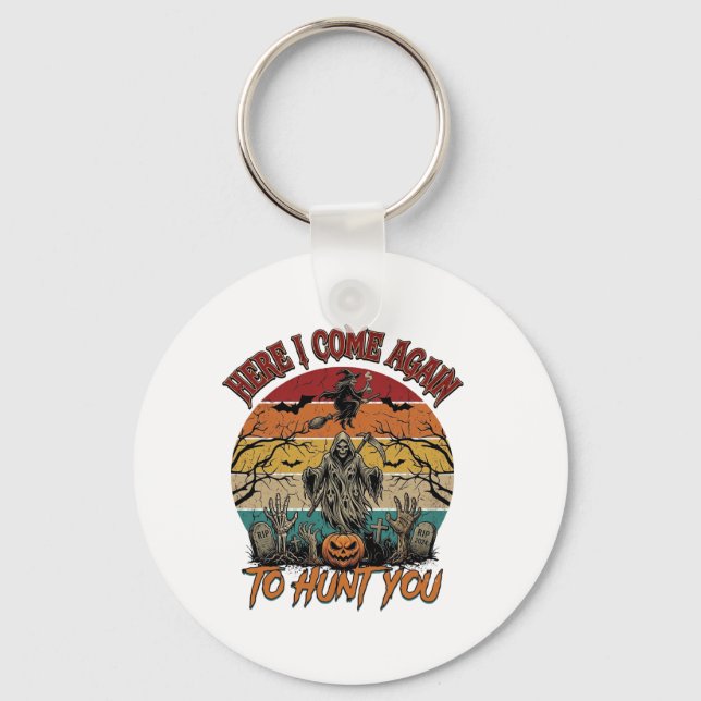 Here Come Again Grim Reaper Halloween Pumpkin_1 Keychain (Front)