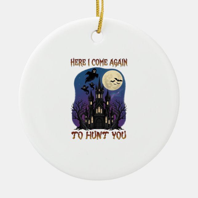 Here Come Again Haunted Castle Ghosts Moon Ceramic Ornament (Front)