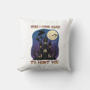 Here Come Again Haunted Castle Ghosts Moon Throw Pillow