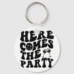 Here Come The Bride Party Retro Groovy Bachelorett Keychain