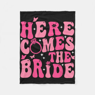 Here Come The Bride Pink Groovy Bachelorette Party Fleece Blanket