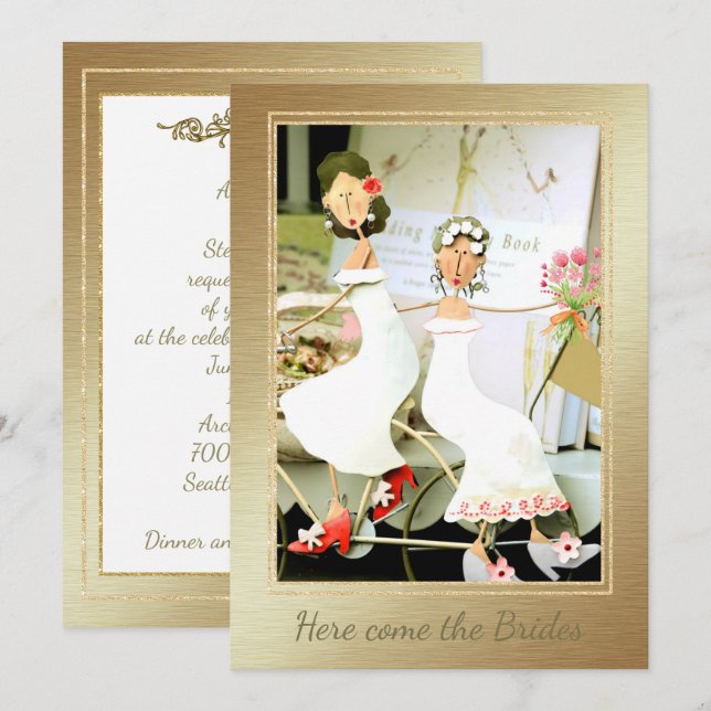 Here Come the Brides Wedding Invitation (Front/Back)