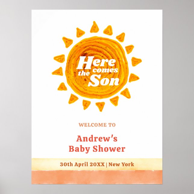 Here Come The Son Boho Baby Shower welcome  Poster (Front)