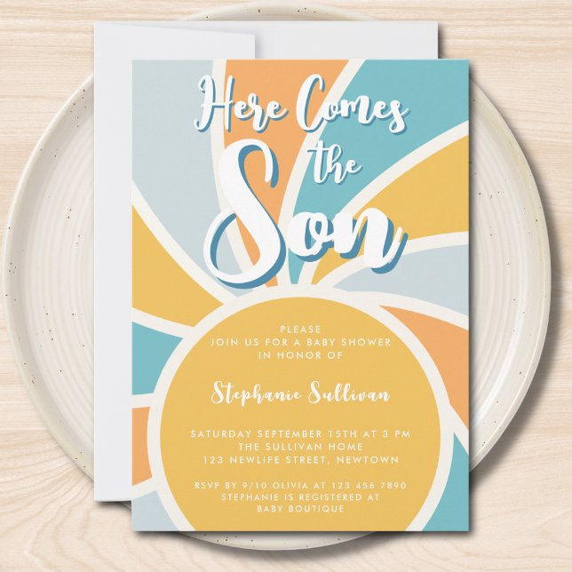 Here Come The Son Sunshine Baby Shower Invitation (Creator Uploaded)