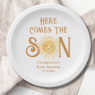 Here Come The Son Sunshine Boy's Baby Shower  Paper Plate