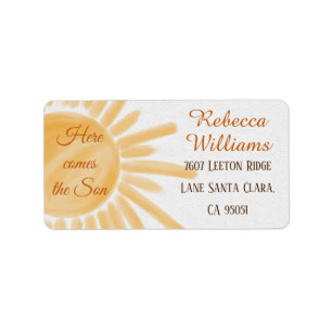 Here Come the Son Sunshine Ray Baby Shower Address Label