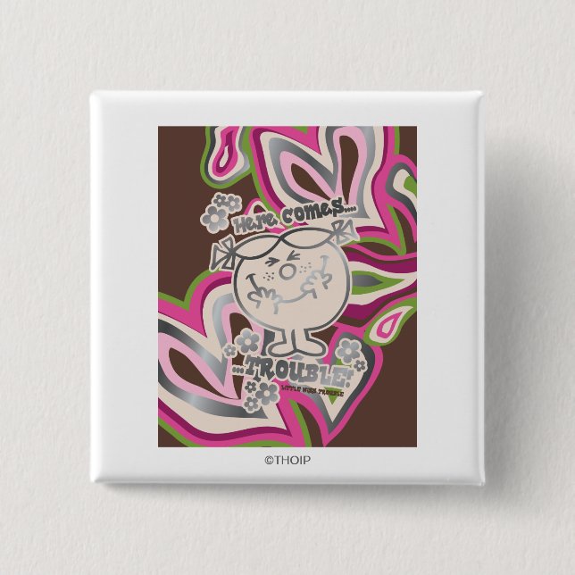 Here Come Trouble | Neon Background 2 Inch Square Button (Front)