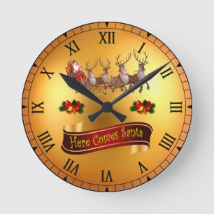 Here Comes Santa And His Reindeers ~ Round Clock