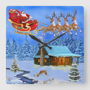 HERE COMES SANTA CLAUS SQUARE WALL CLOCK