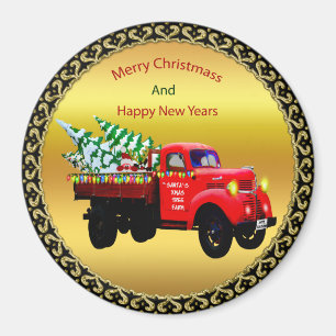 Here comes Santa's Christmas tree farm truck Magnet