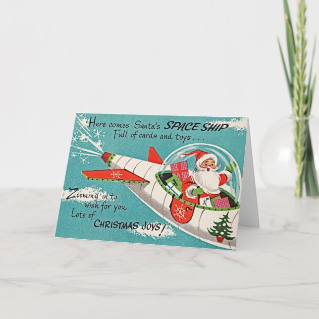 Here Comes Santa's Space Ship Card (Front)