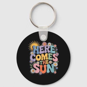 Here Comes Sun Retro Flower Spring Happy Summer Keychain